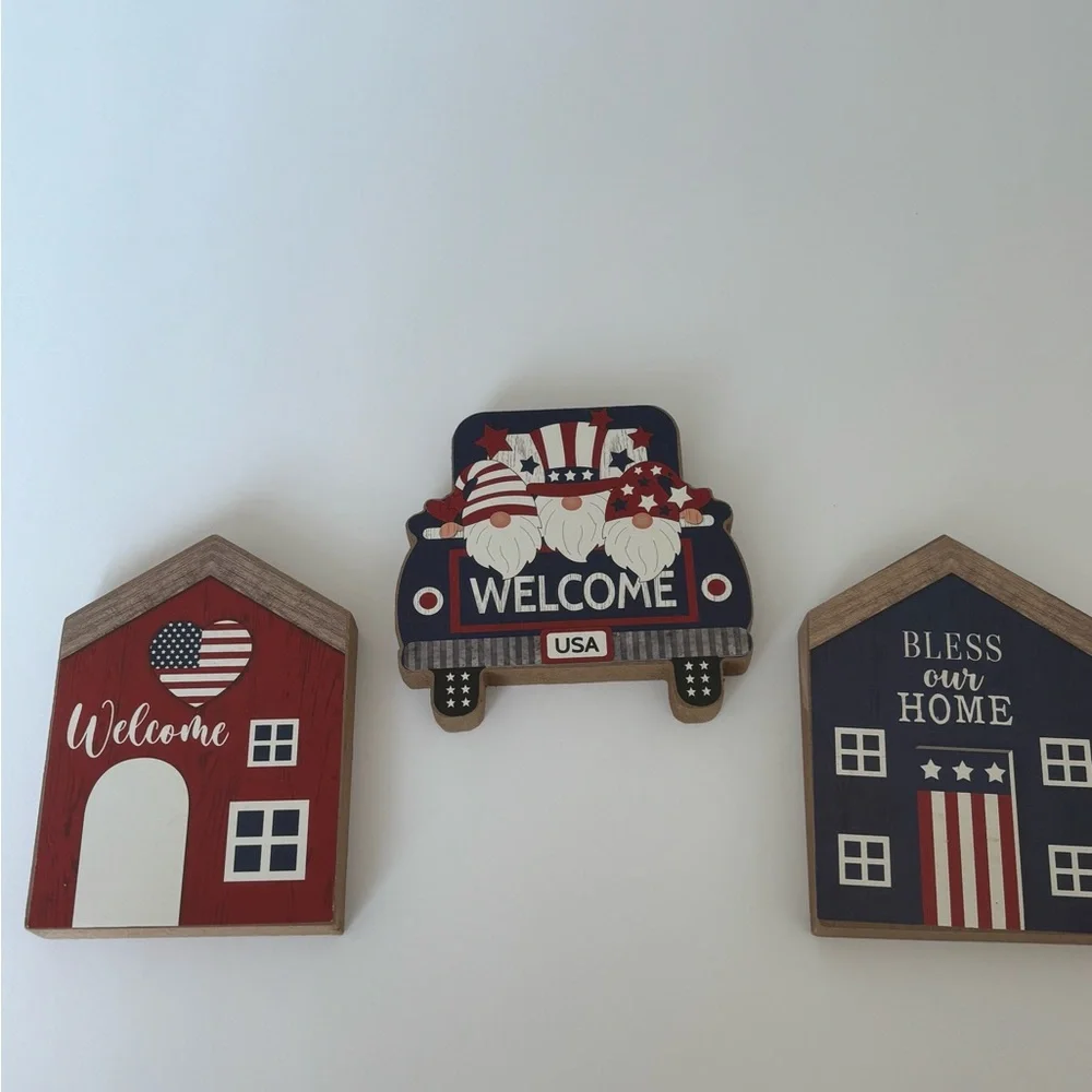 Patriotic Welcome standing Wood Decor Set - Picture 2 of 5